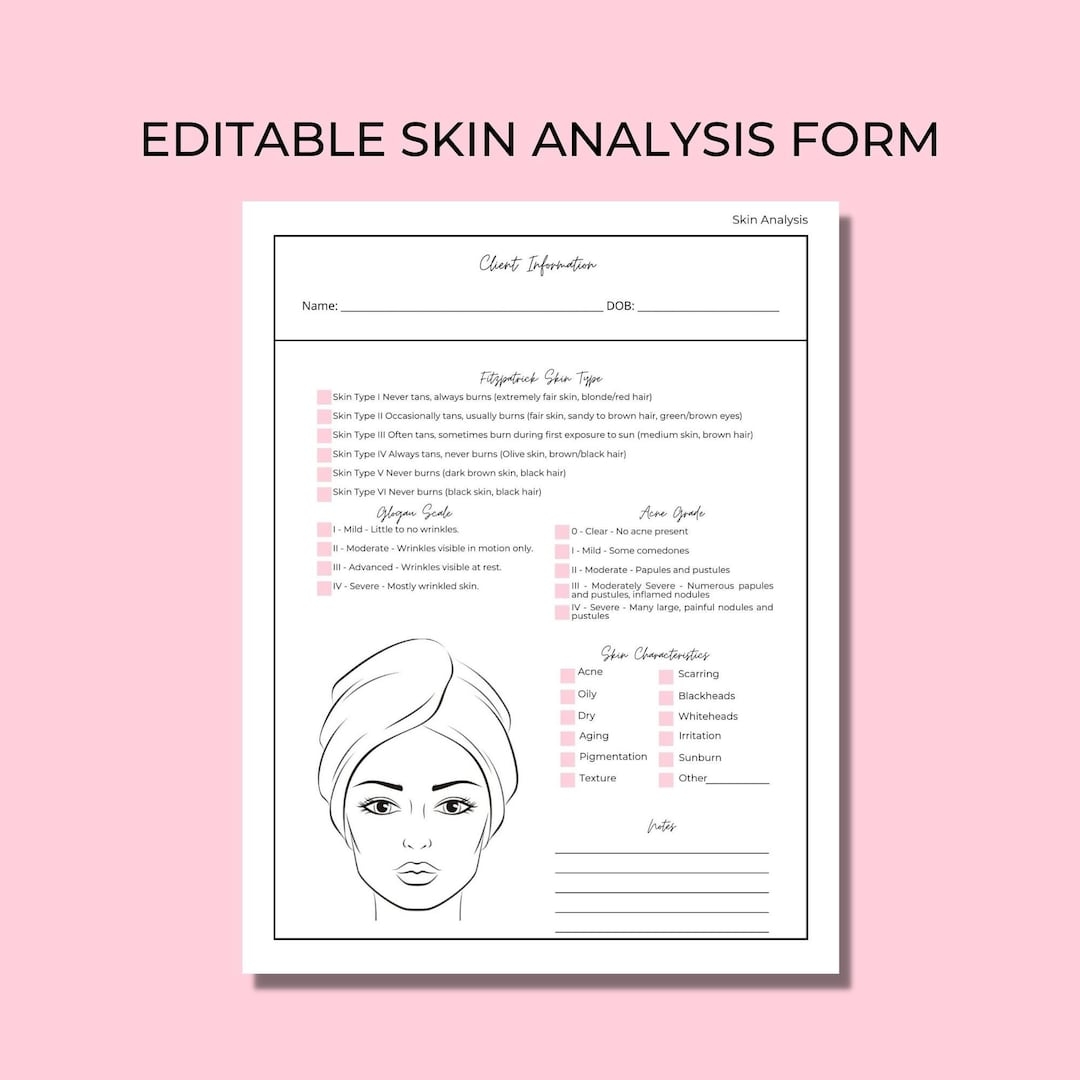 Editable Skin Analysis Form Template Esthetician Client Record PDF Etsy