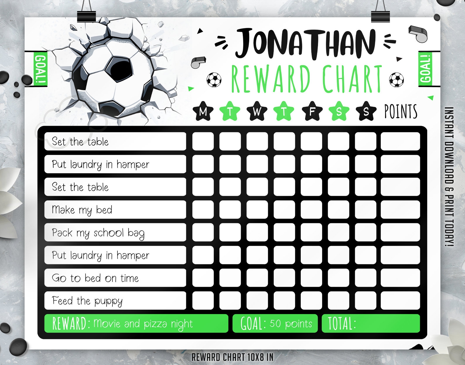 EDITABLE Soccer Reward Chart Soccer Behavior Chart Chore Chart Printable Reward Chart Digital Canva Template Etsy