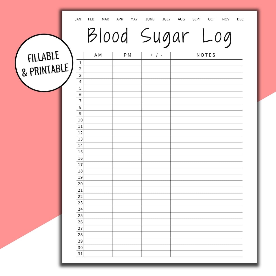 Editable U0026 Printable Blood Sugar Log Blood Sugar Reading Blood Glucose Tracker Diabetic Log Medical Journal Planner Printout Etsy