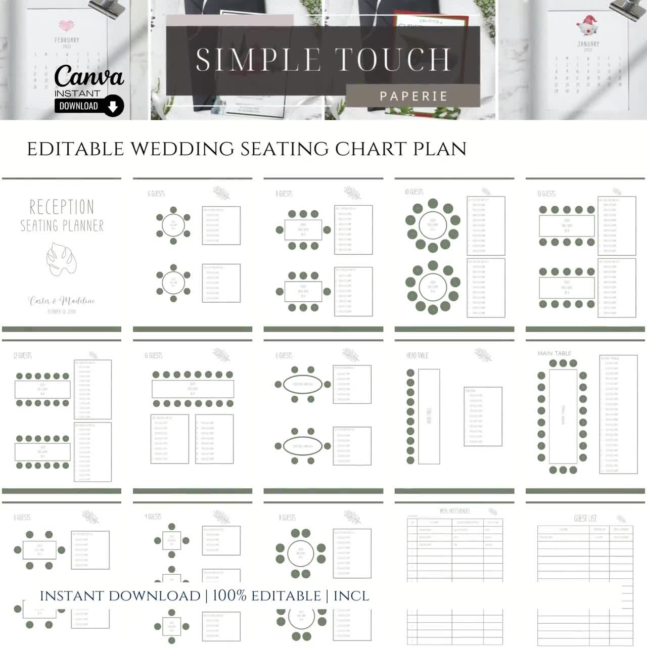 Editable Wedding Seating Chart Planner Canva Template digital Download Etsy