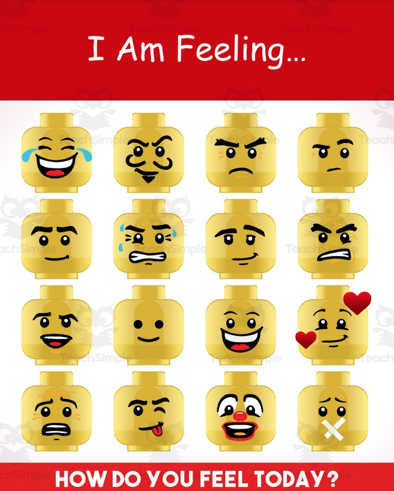 Emotions Lego Faces Printable SEL Lego People Emoji Feelings Chart Coloring Page And I Spy