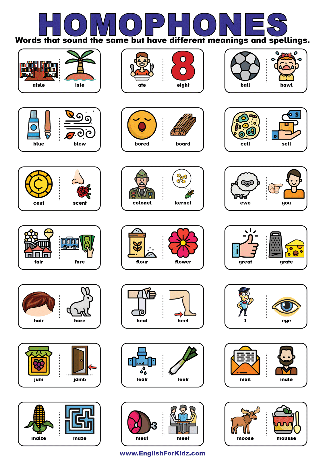 English For Kids Step By Step Homophones Worksheets And Posters