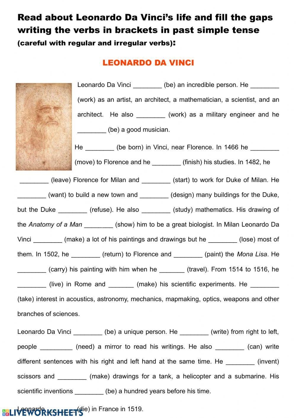 English Worksheets Leonardo Da Vinci Worksheets Library English Worksheets Leonardo Da Vinci Worksheets Library