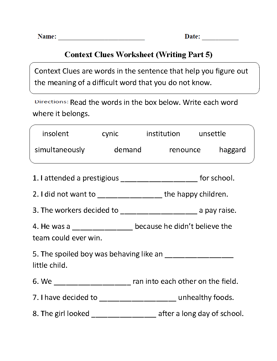 Englishlinx Context Clues Worksheets