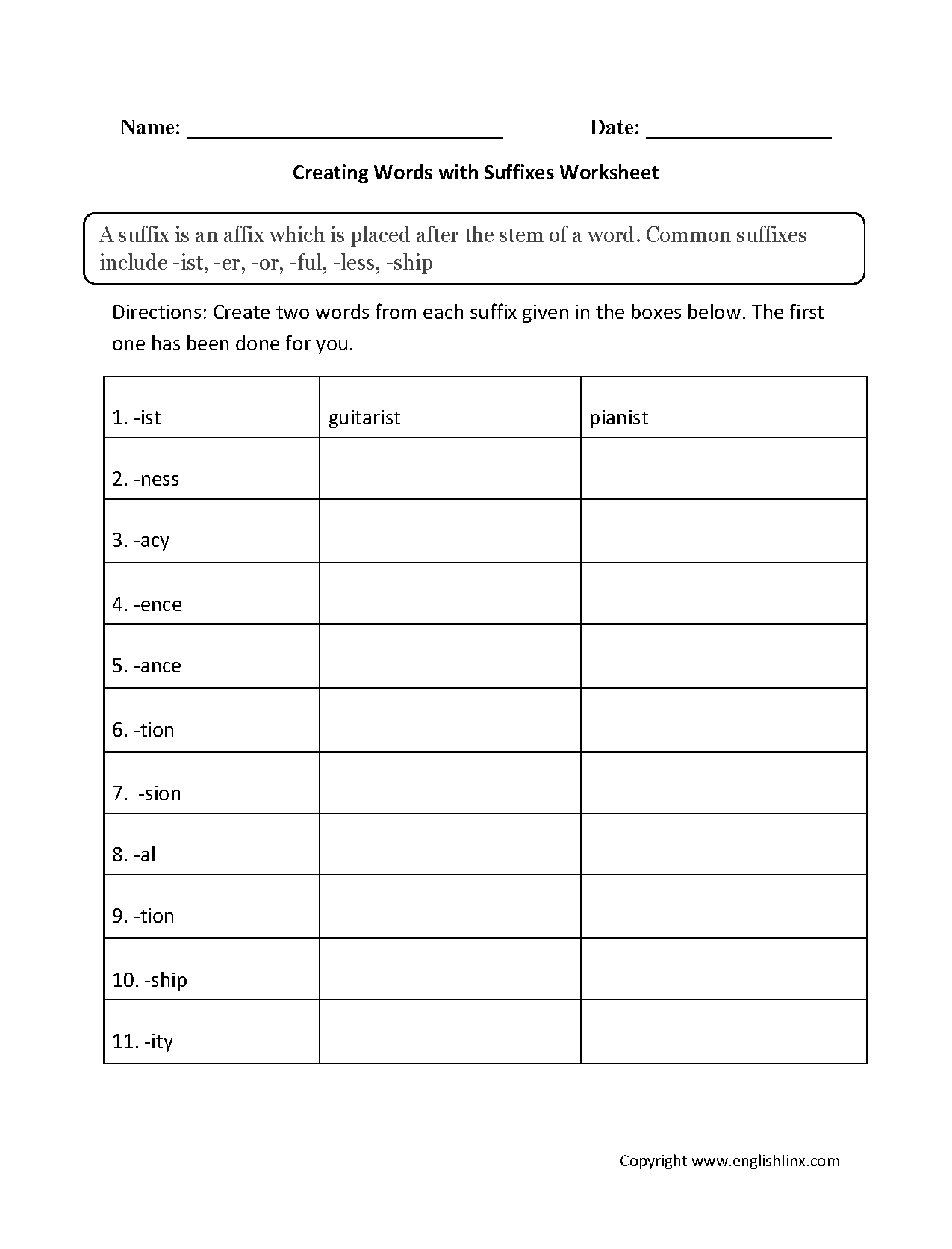 Englishlinx Suffixes Worksheets