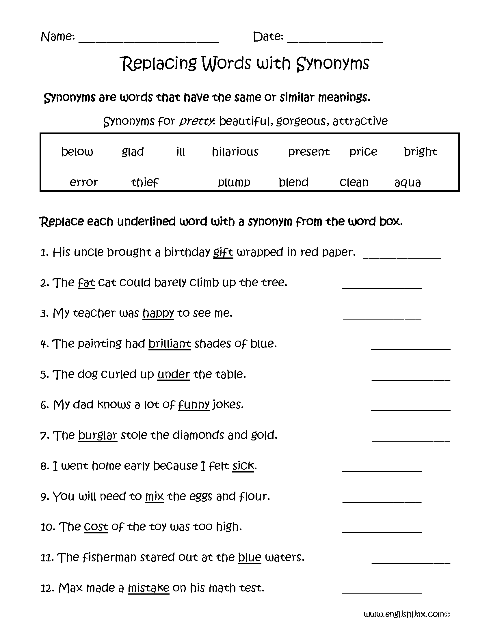 Englishlinx Synonyms Worksheets