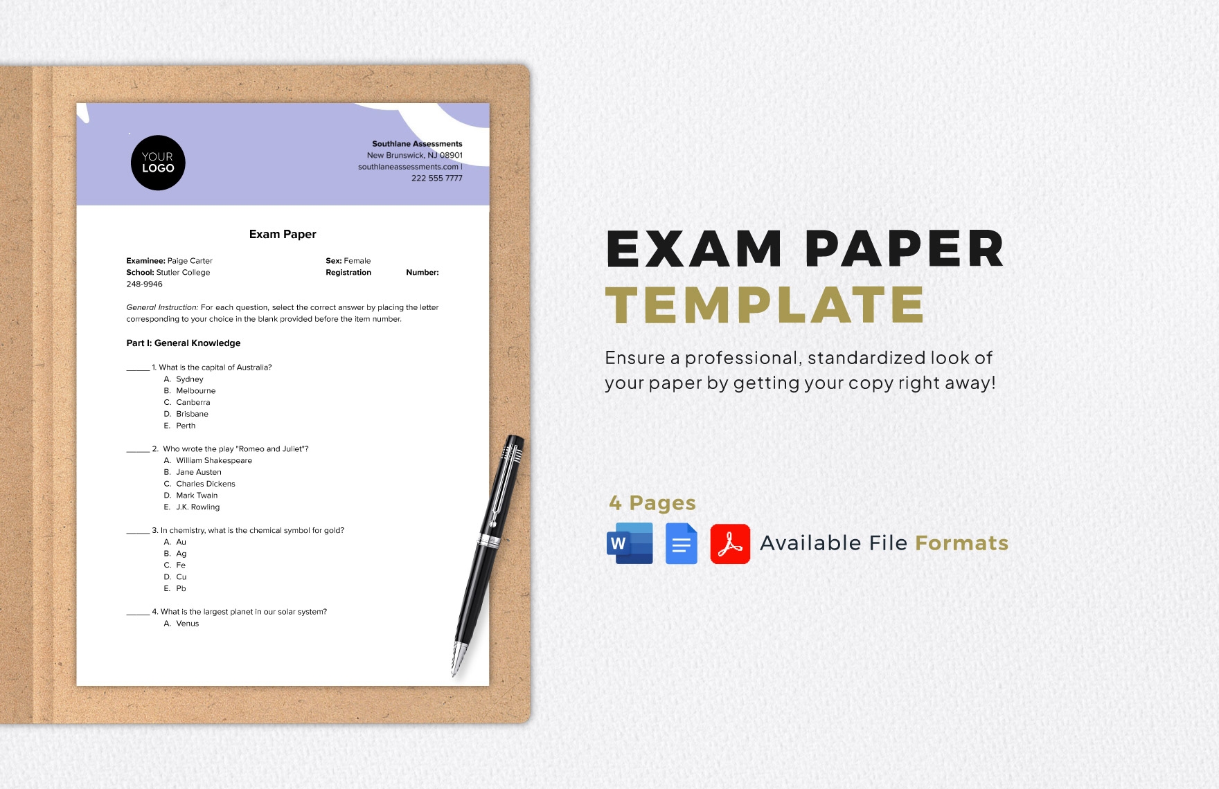 Exam Paper Template In Word PDF Google Docs Download Template