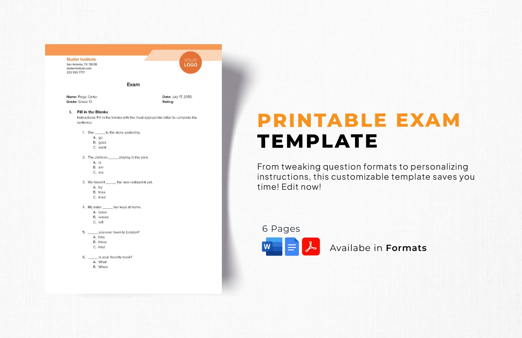 Exam Paper Template In Word PDF Google Docs Download Template