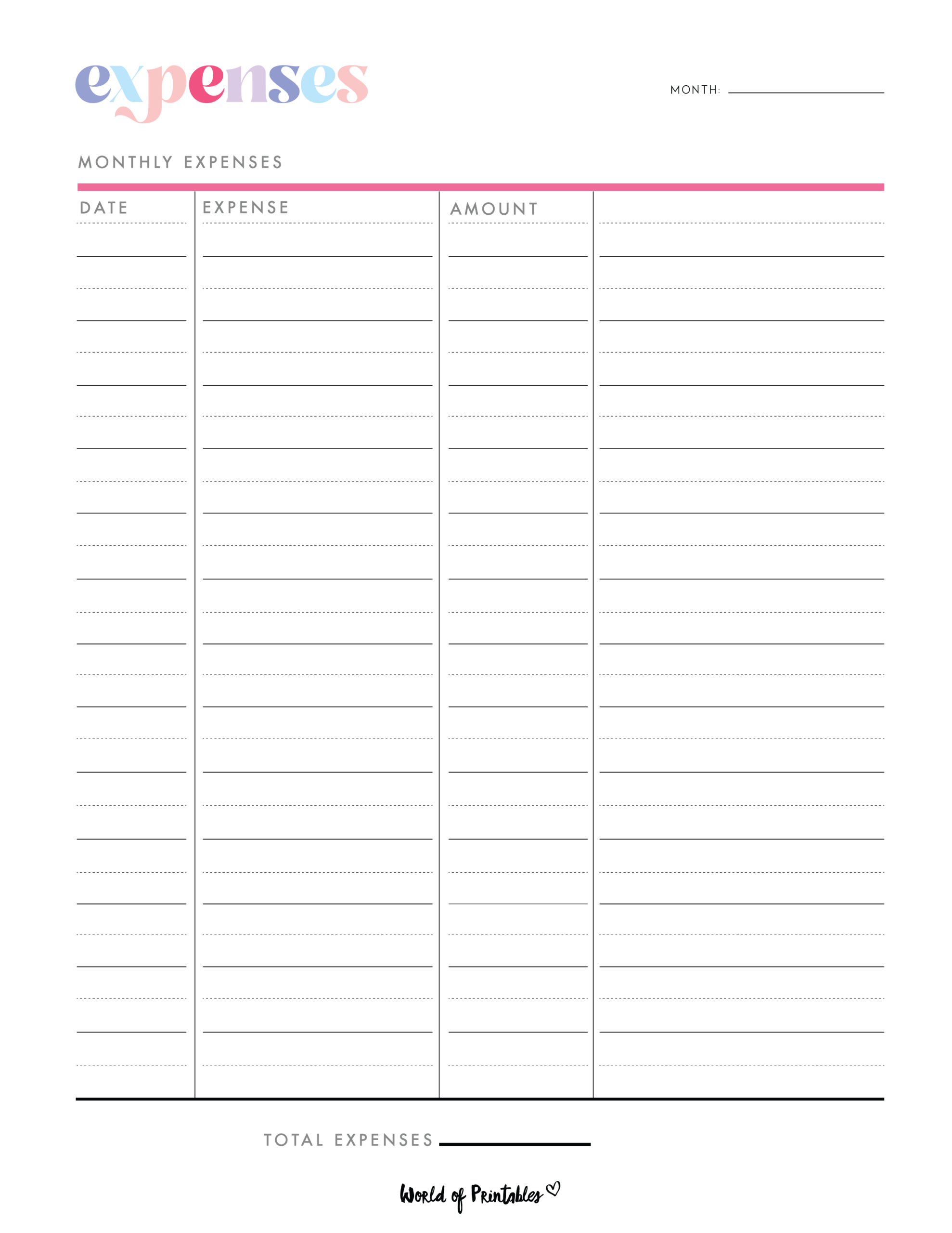 Free Printable Expense Worksheet