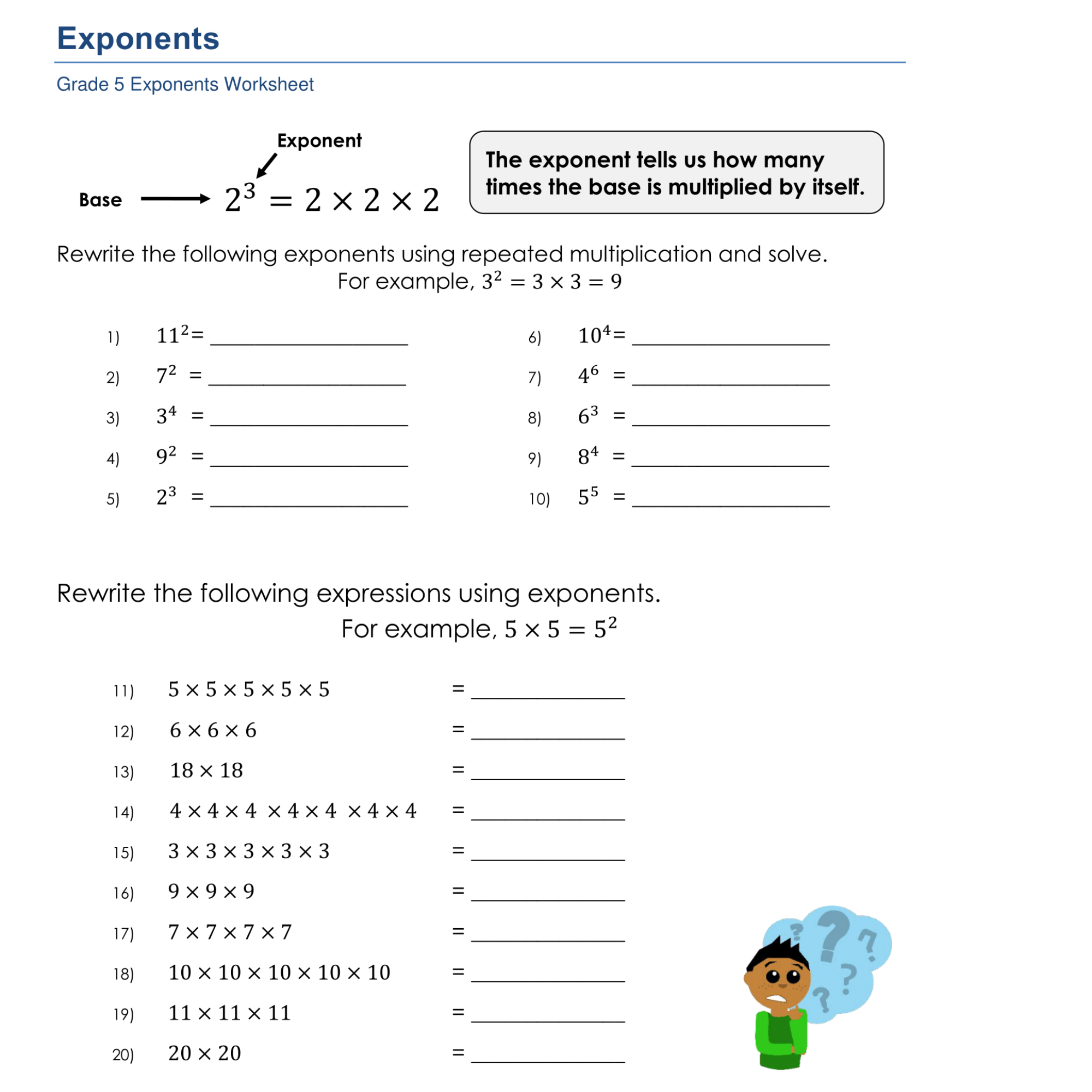 Exploring Exponents Grade 5 Math Worksheets Made By Teachers