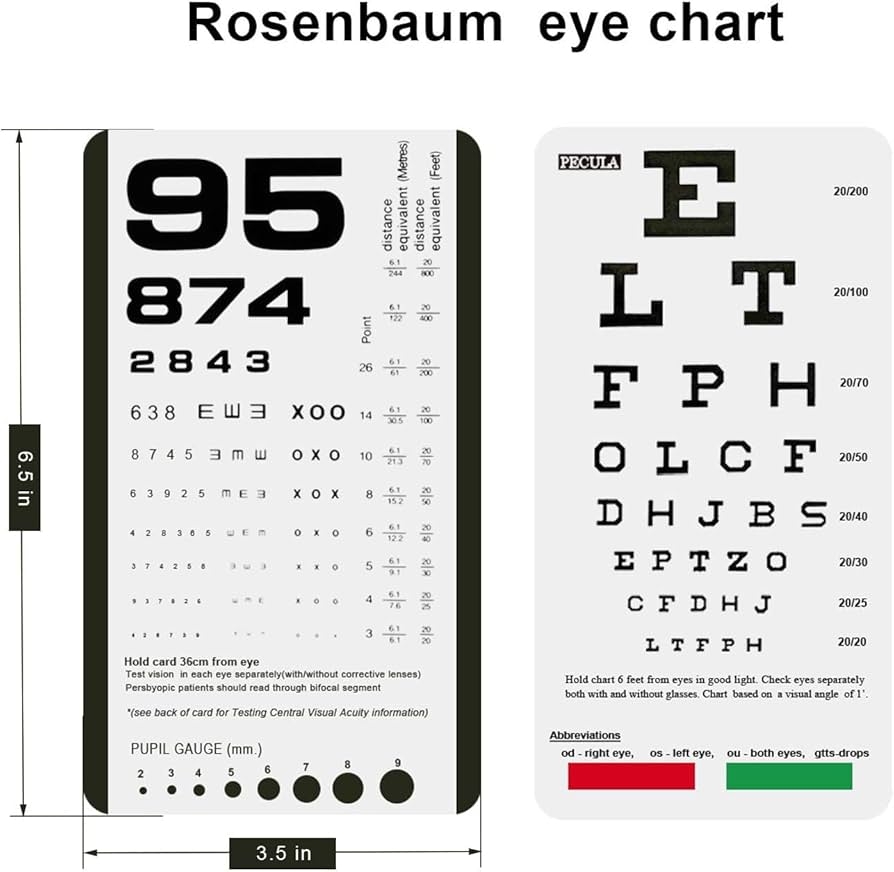 Eye Chart Pocket Eye Chart Snellen Pocket Eye Chart Rosenbaum Pocket Eye Chart 2 In 1 Amazon au
