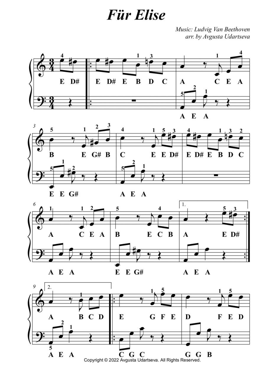 F r Elise Beethoven Easy 2 Hands Easy Piano Piano Solo Early Intermediate Digital Sheet Music Sheet Music Plus