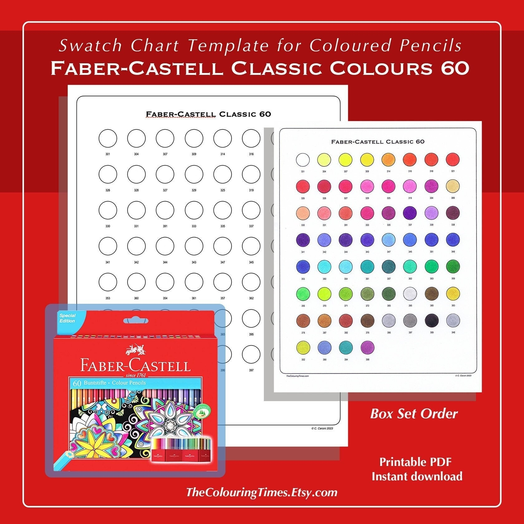 Fabercastell Classic Colours 60 Swatch Template Printable PDF Blank Colour Chart For Coloured Pencils Etsy
