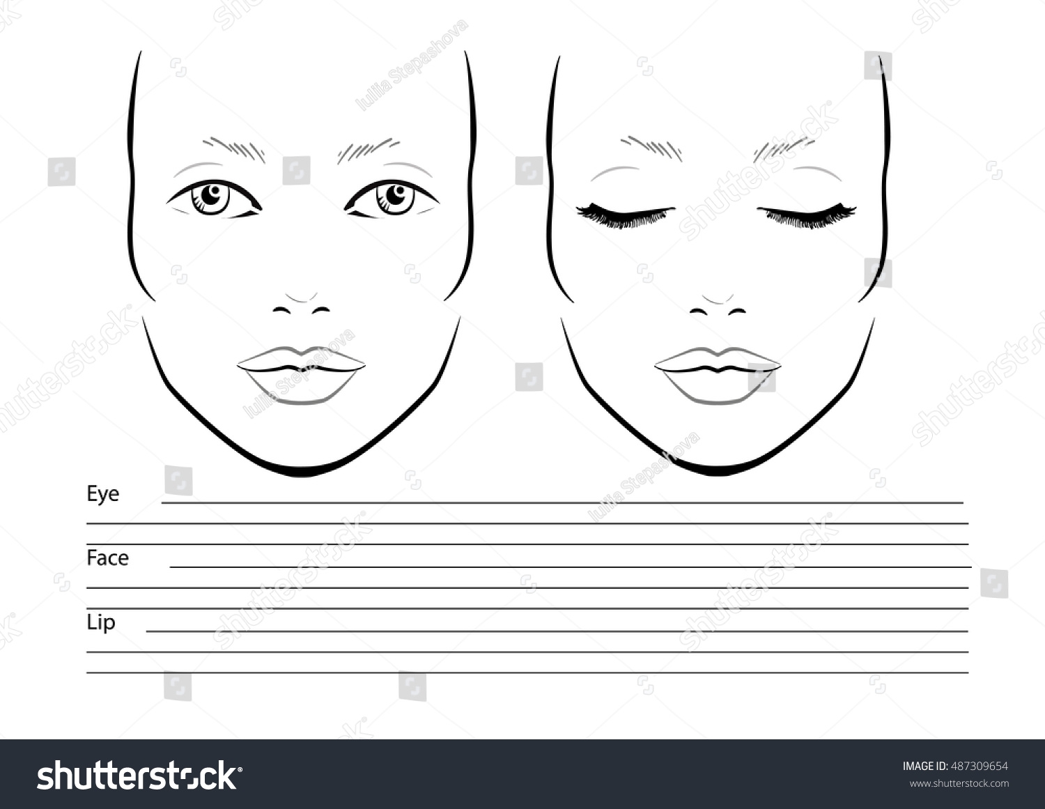 Face Chart Makeup Artist Blank Template Stock Vector Royalty Free 487309654 Shutterstock