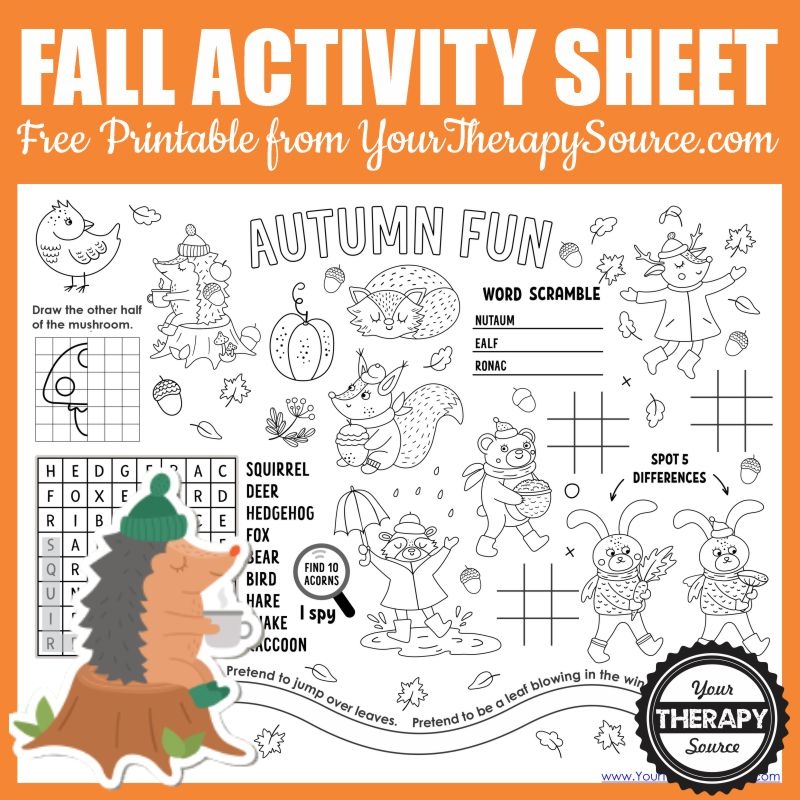 Fall Activity Page Free Printable Your Therapy Source Worksheets Library