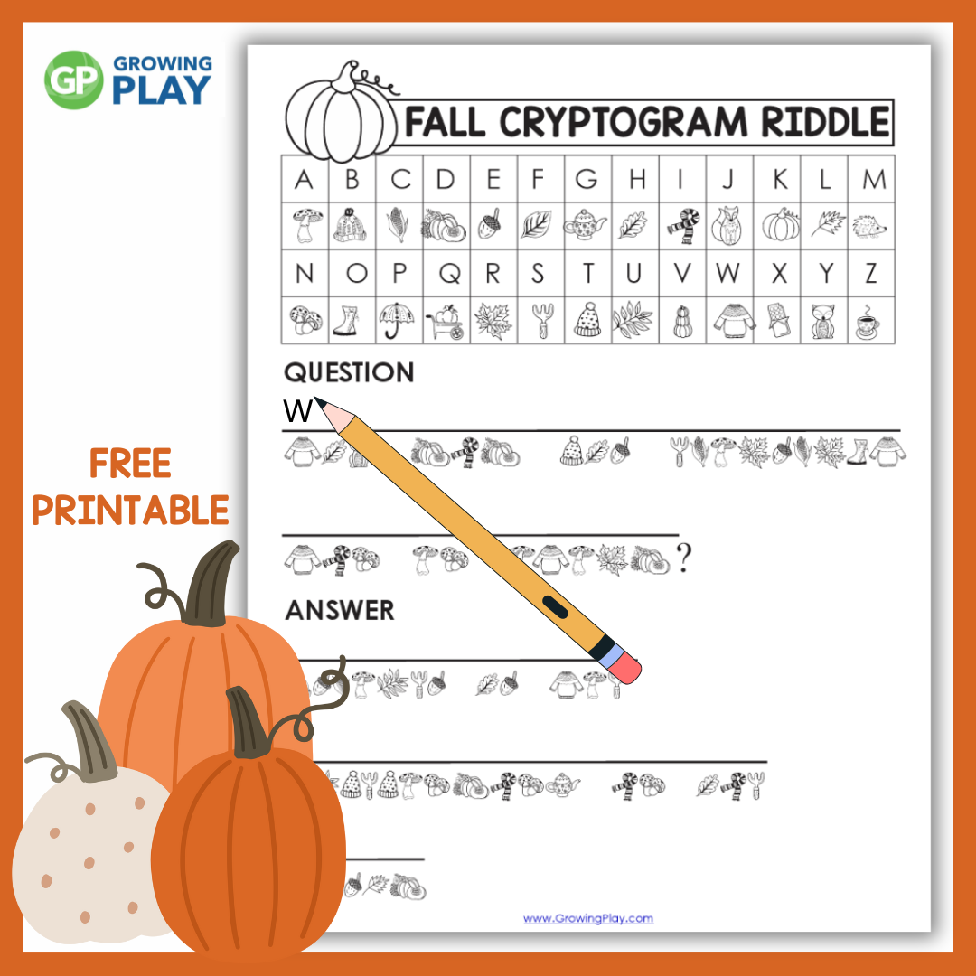 Fall Cryptogram Puzzle For Kids Growing Play