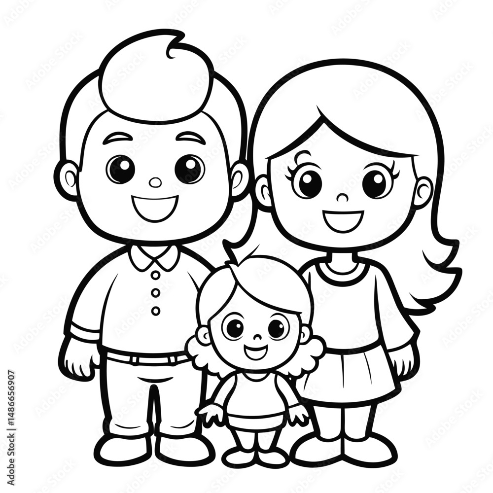 Family Coloring Page Cute Mom Dad And Kid Printable Coloring Page Stock Vector Adobe Stock