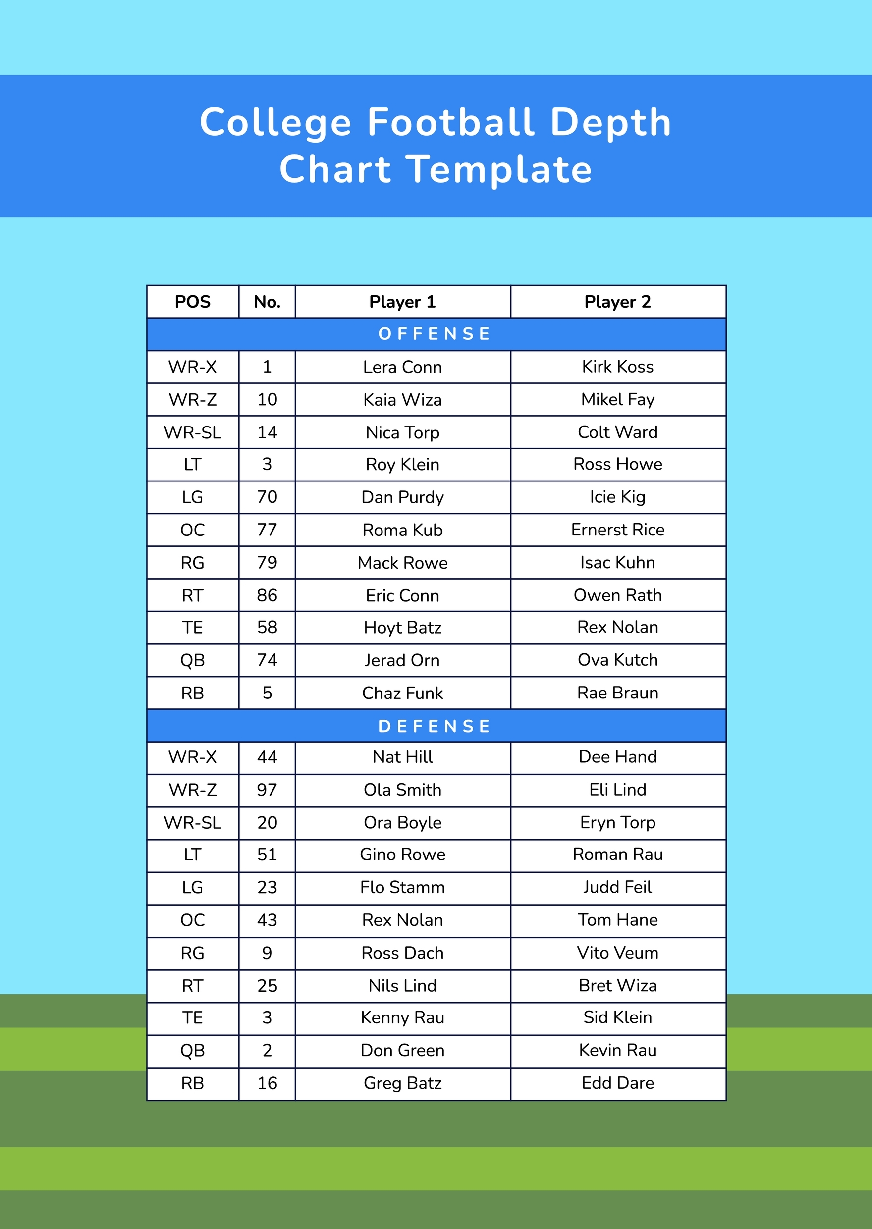 Fantasy Football Depth Chart In Illustrator PDF Download Template Fantasy Football Depth Chart In Illustrator PDF Download Template