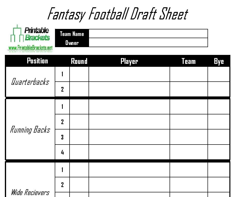 Fantasy Football Draft Sheet Printable Fantasy Football Draft Sheet Fantasy Football Draft Sheet Printable Fantasy Football Draft Sheet