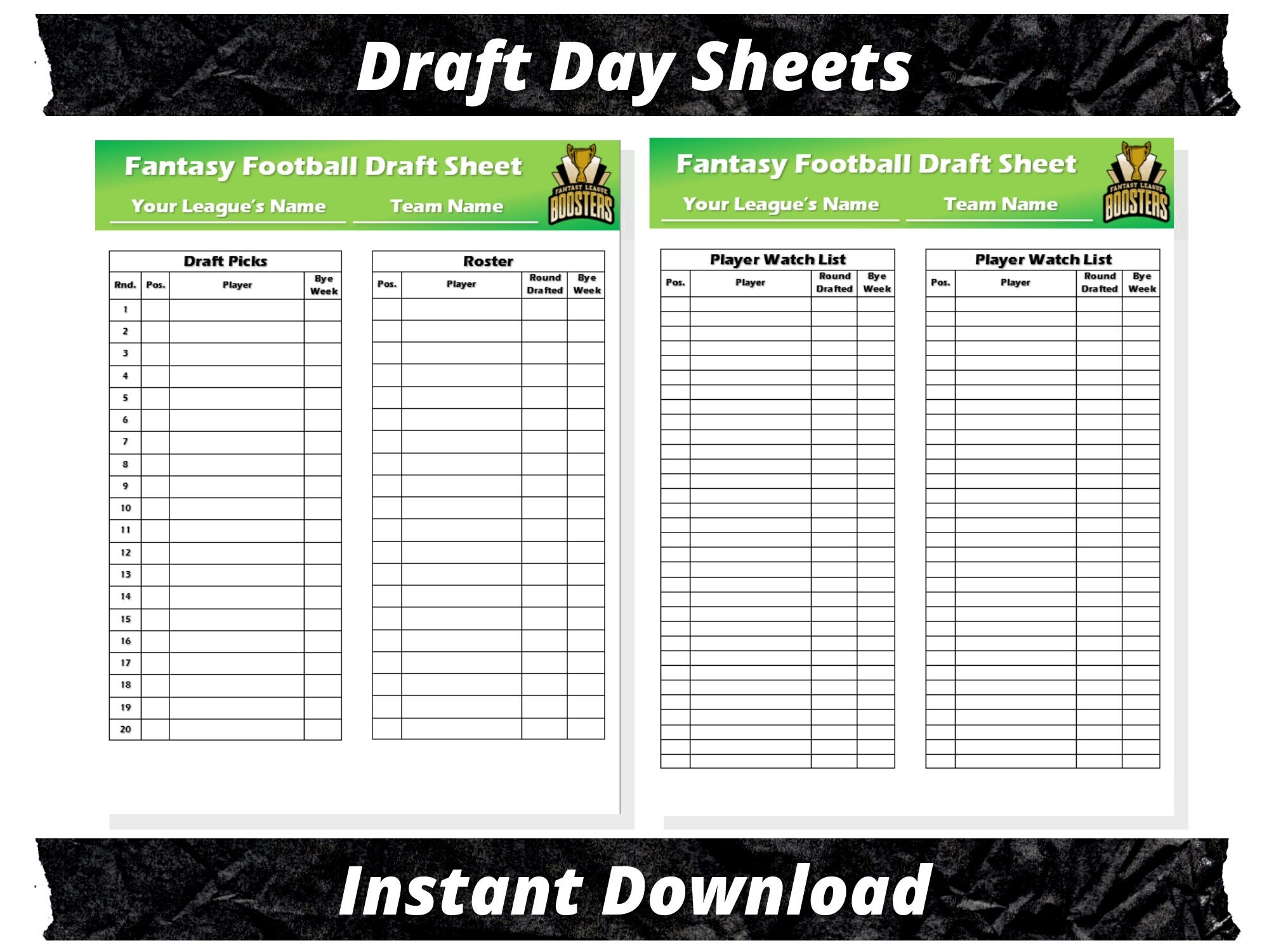 Printable Fantasy Football Draft Cheat Sheets