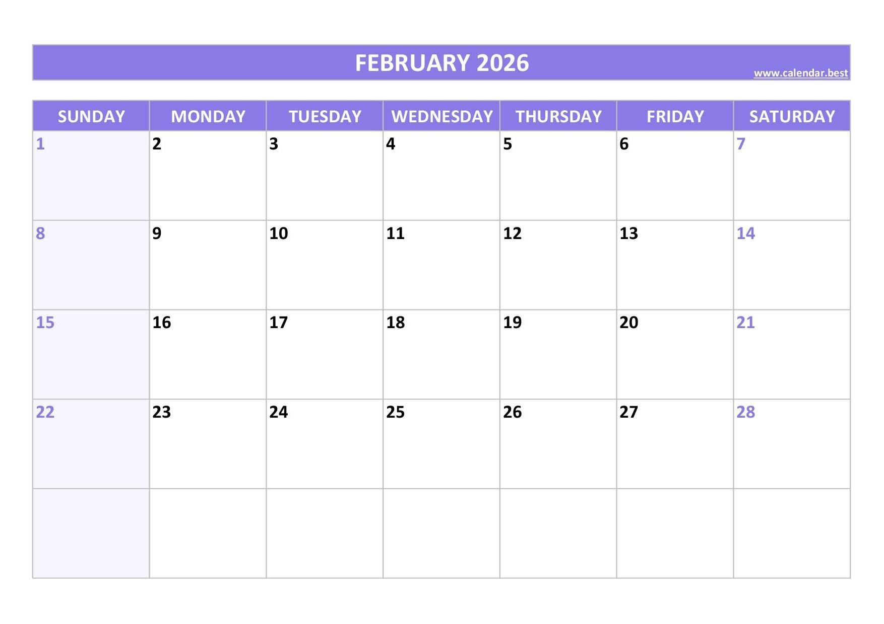 February 2026 Calendar Calendar best February 2026 Calendar Calendar best