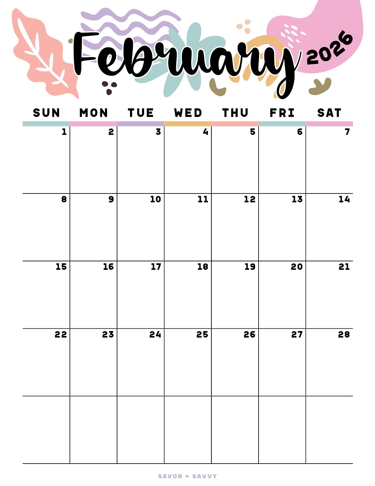 Printable February Calendar 2026