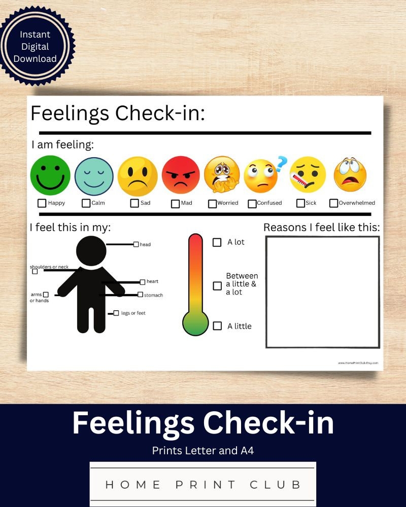 Feelings Check in Printable Worksheet For Kids Emotions Check In My Feelings Check In I Feel Downloadable Activity Kids Social Learning Etsy