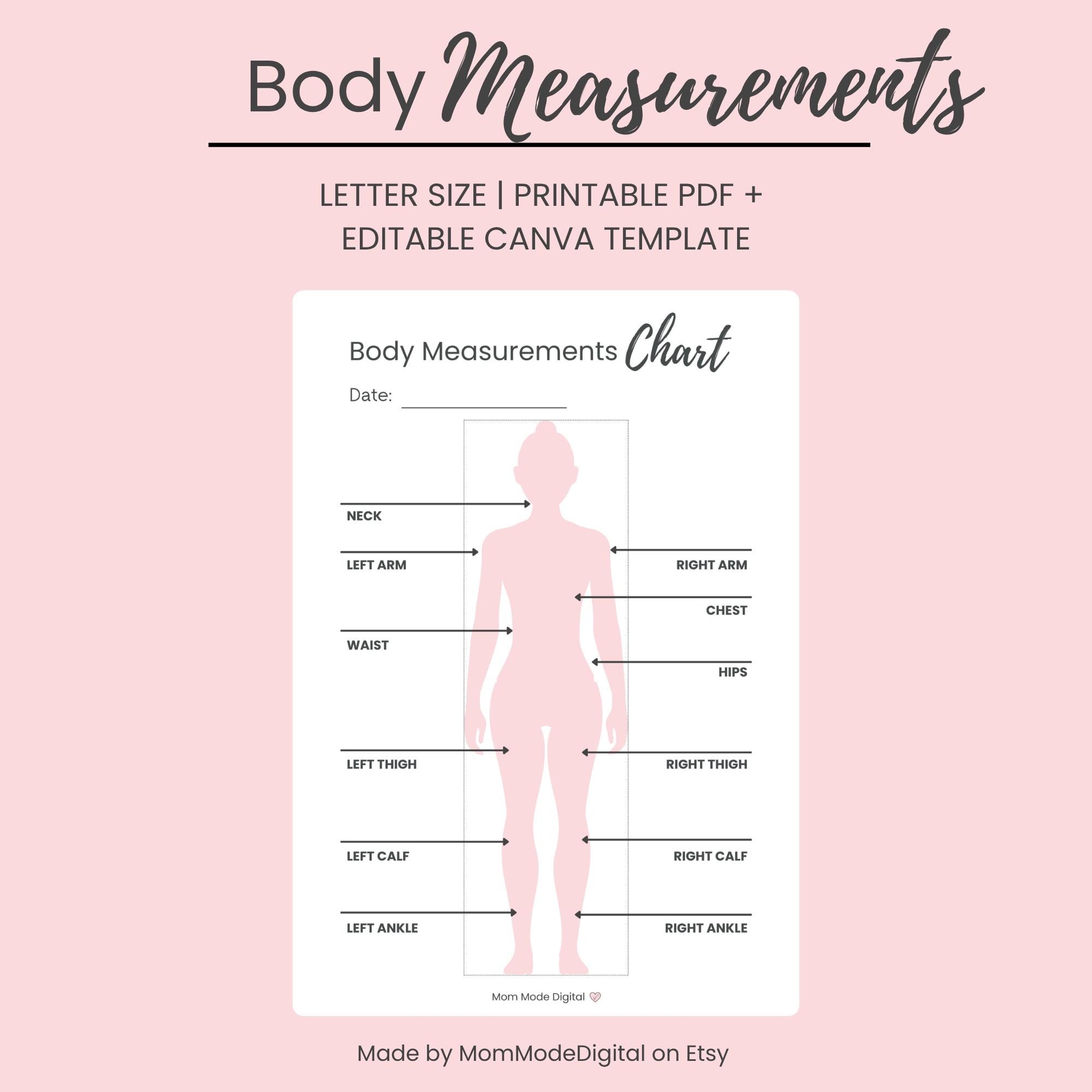 Female Body Chart Etsy UK