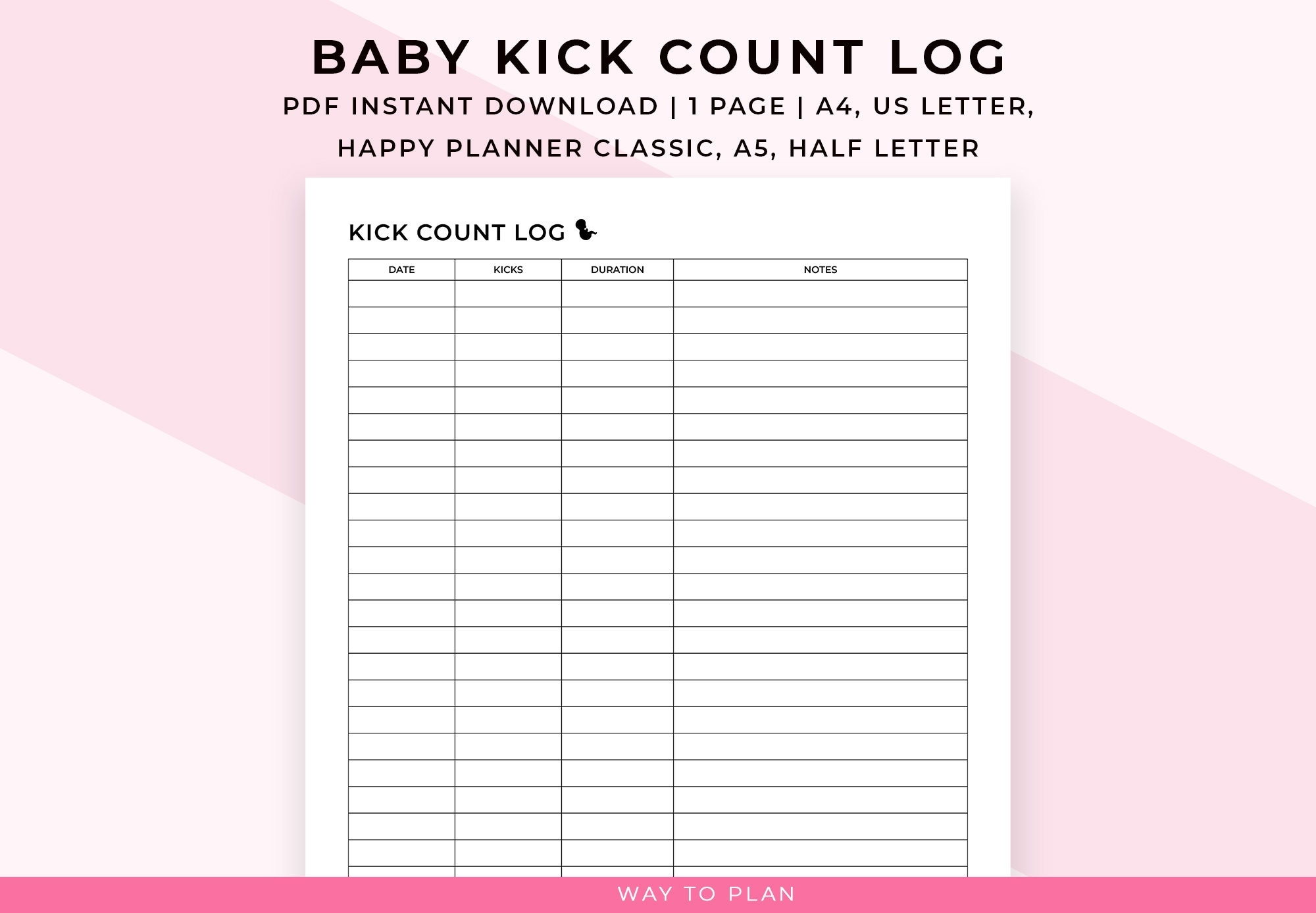 Fetal Kick Count Chart Baby Kick Count Tracker Printable Fetal Movement Log Kicks Counter Fetal Moving In Womb Doula Handouts Template Etsy