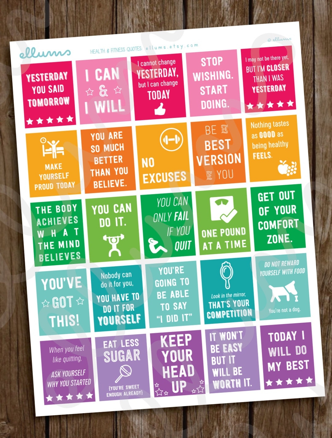 Fitness Planner Stickers PRINTABLE Workout Motivational Quote Stickers Full Box Quotes Fits Erin Condren Weight Loss Inspiration Etsy