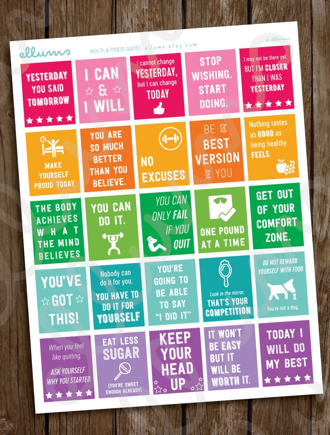 Fitness Planner Stickers PRINTABLE Workout Motivational Quote Stickers Full Box Quotes Fits Erin Condren Weight Loss Inspiration Etsy