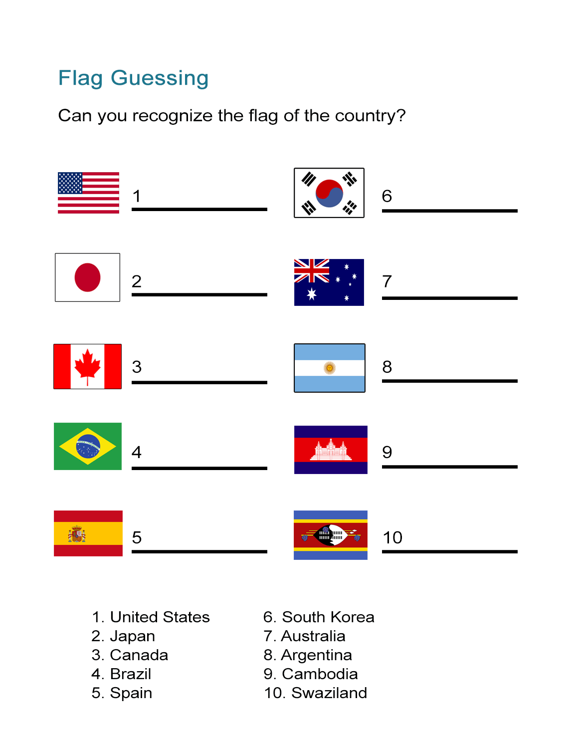 Flag Worksheet Can You Identify The Country Flag ALL ESL Worksheets Library