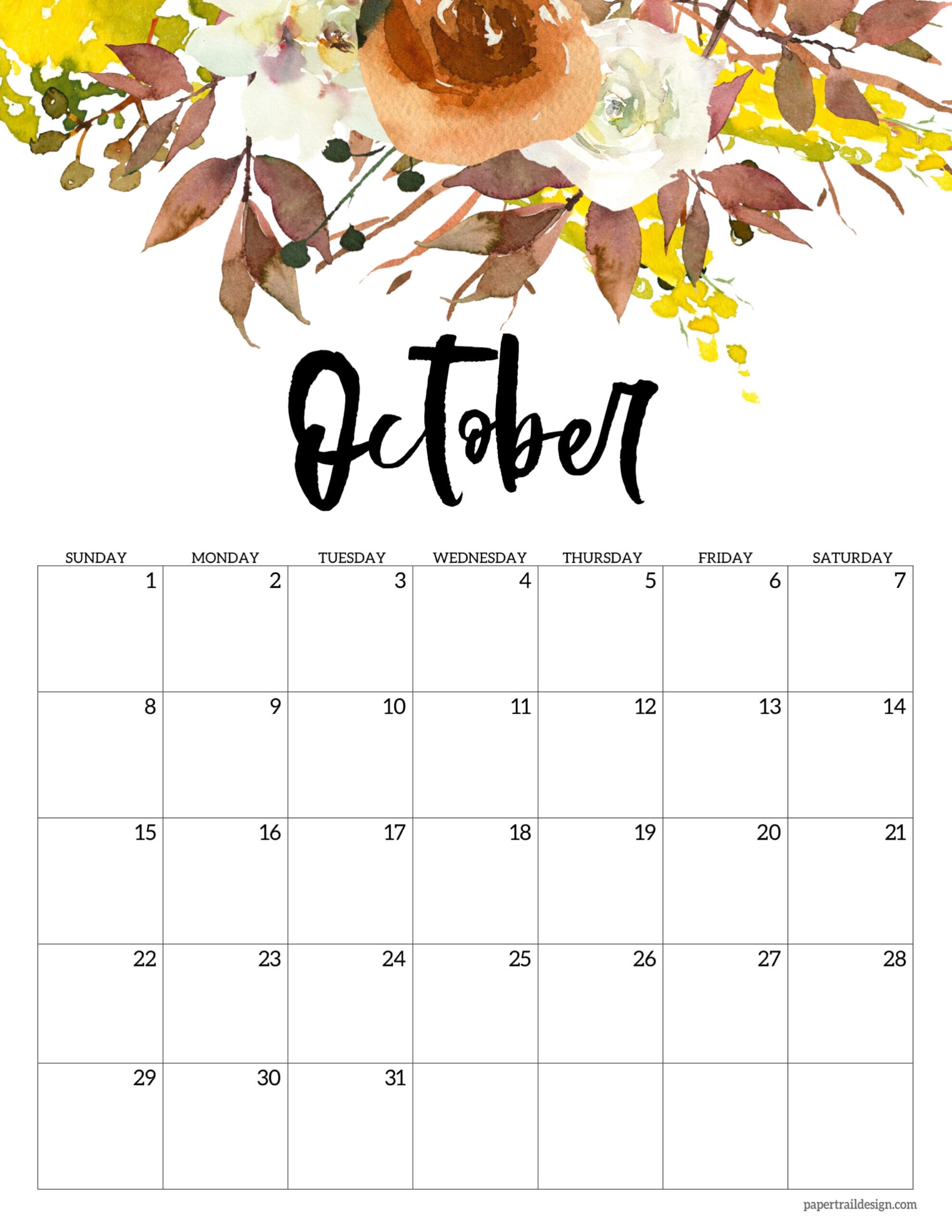 Floral Calendar Printable 2023 Paper Trail Design