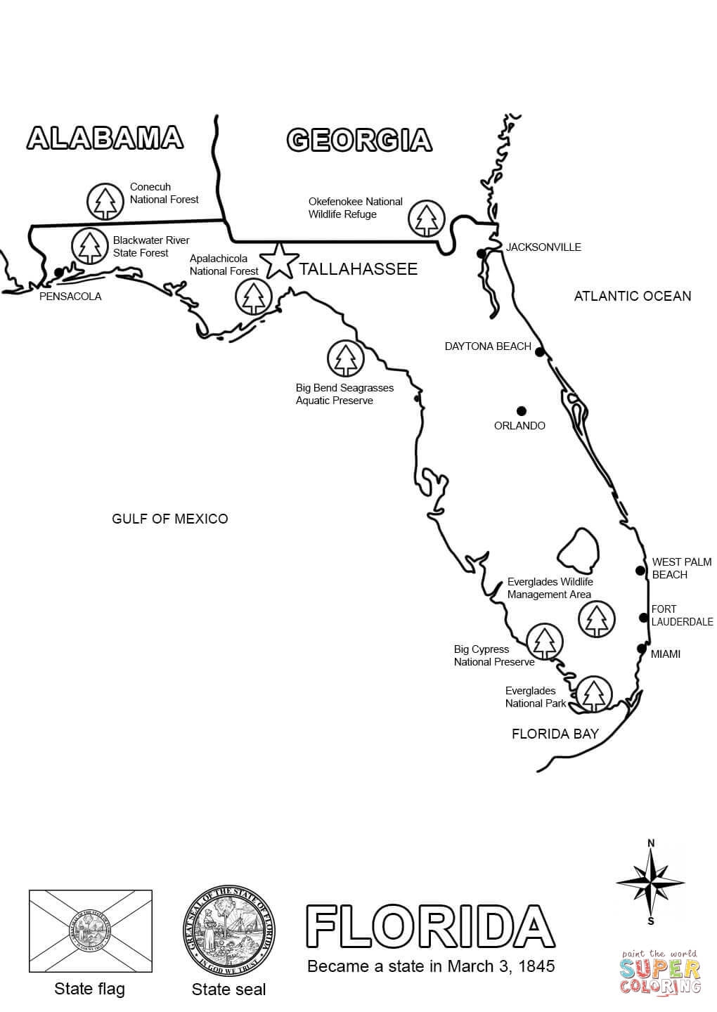 Florida Map Coloring Page Free Printable