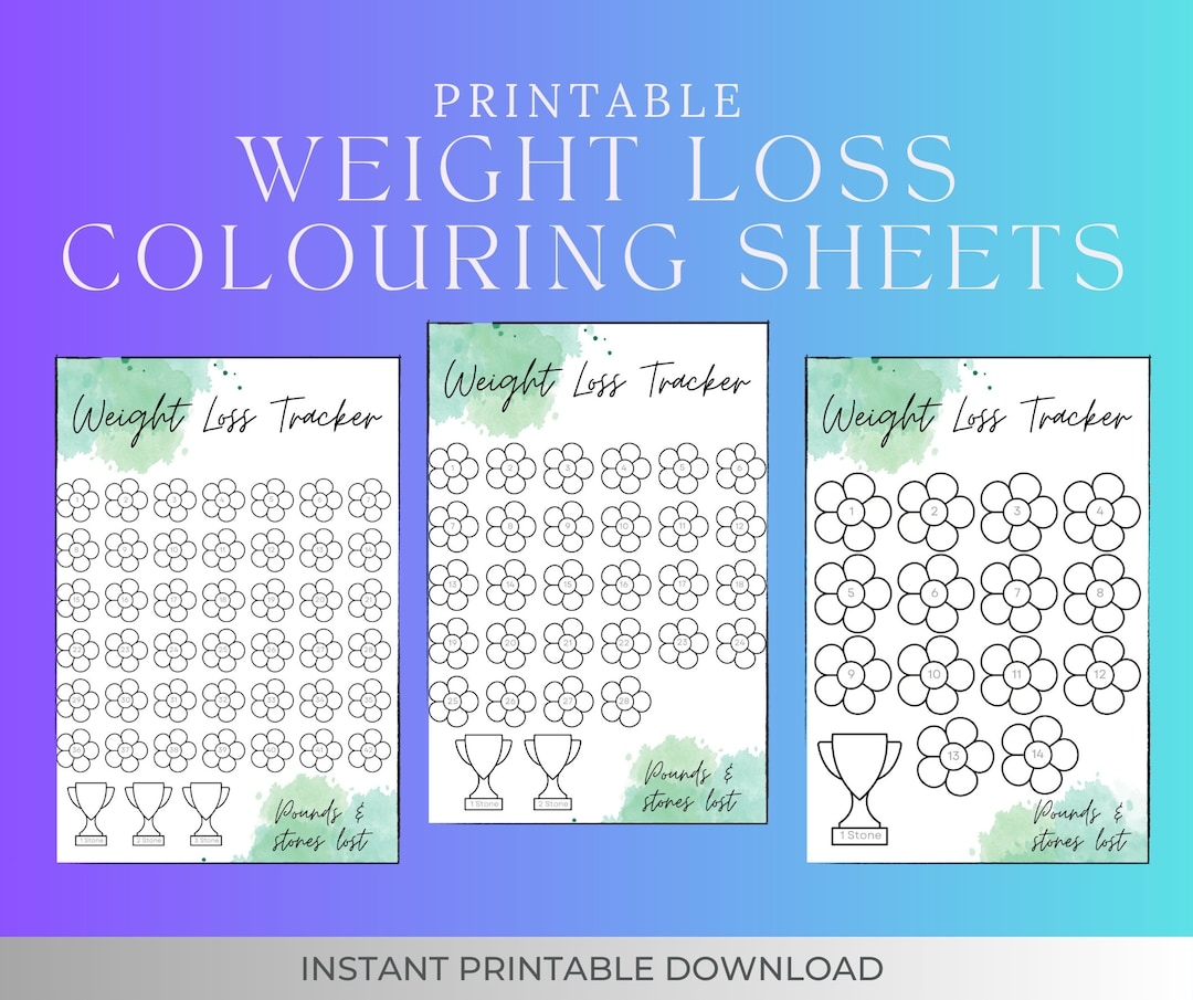 Flower Weight Loss Colouring Page Weight Loss Tracker Printable Weight Loss Chart Weight Loss Reward Colouring Page Etsy
