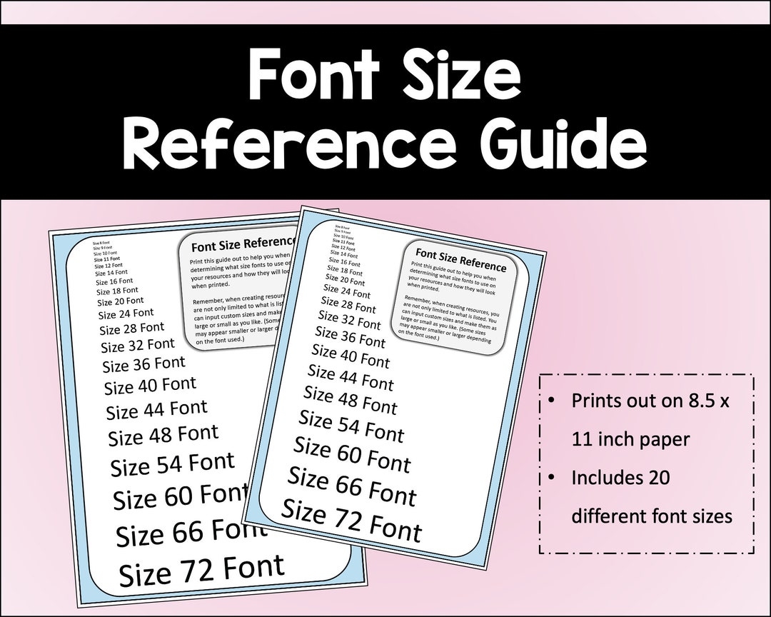 Font Size Reference Guide For Resources And Documents Etsy