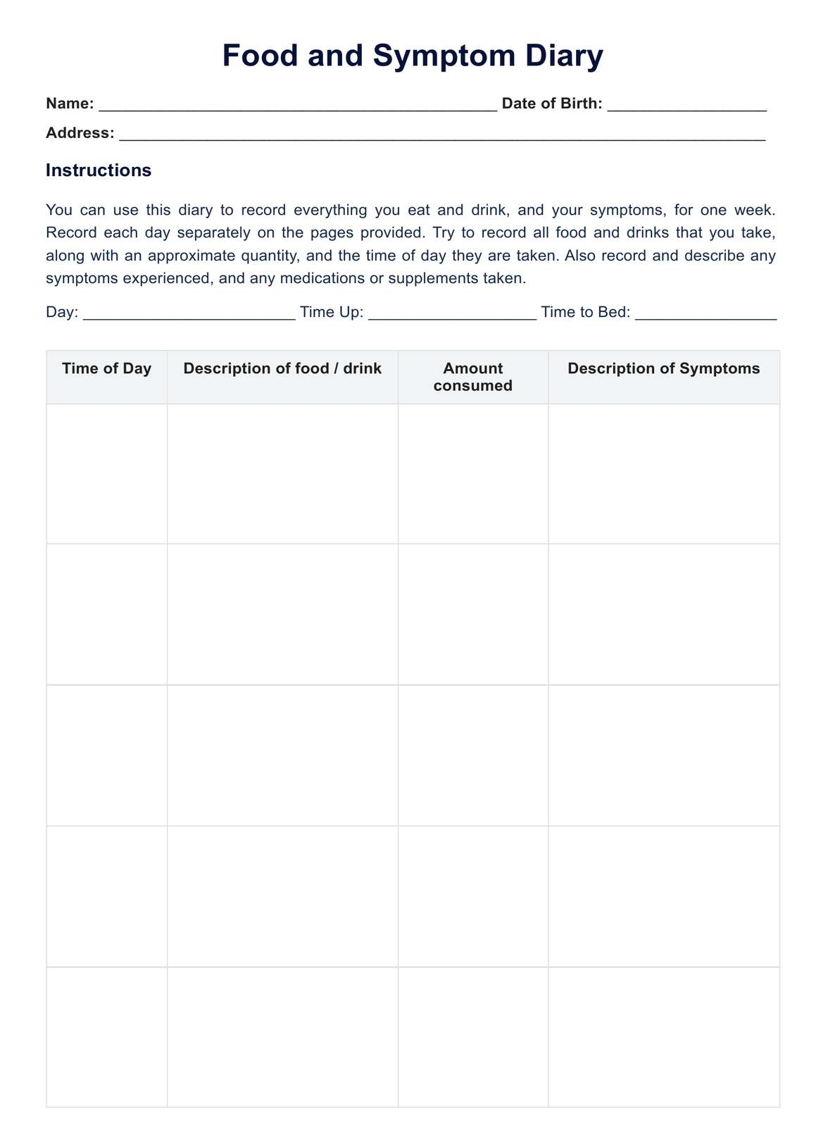 Free Printable Bowel Movement Record Chart