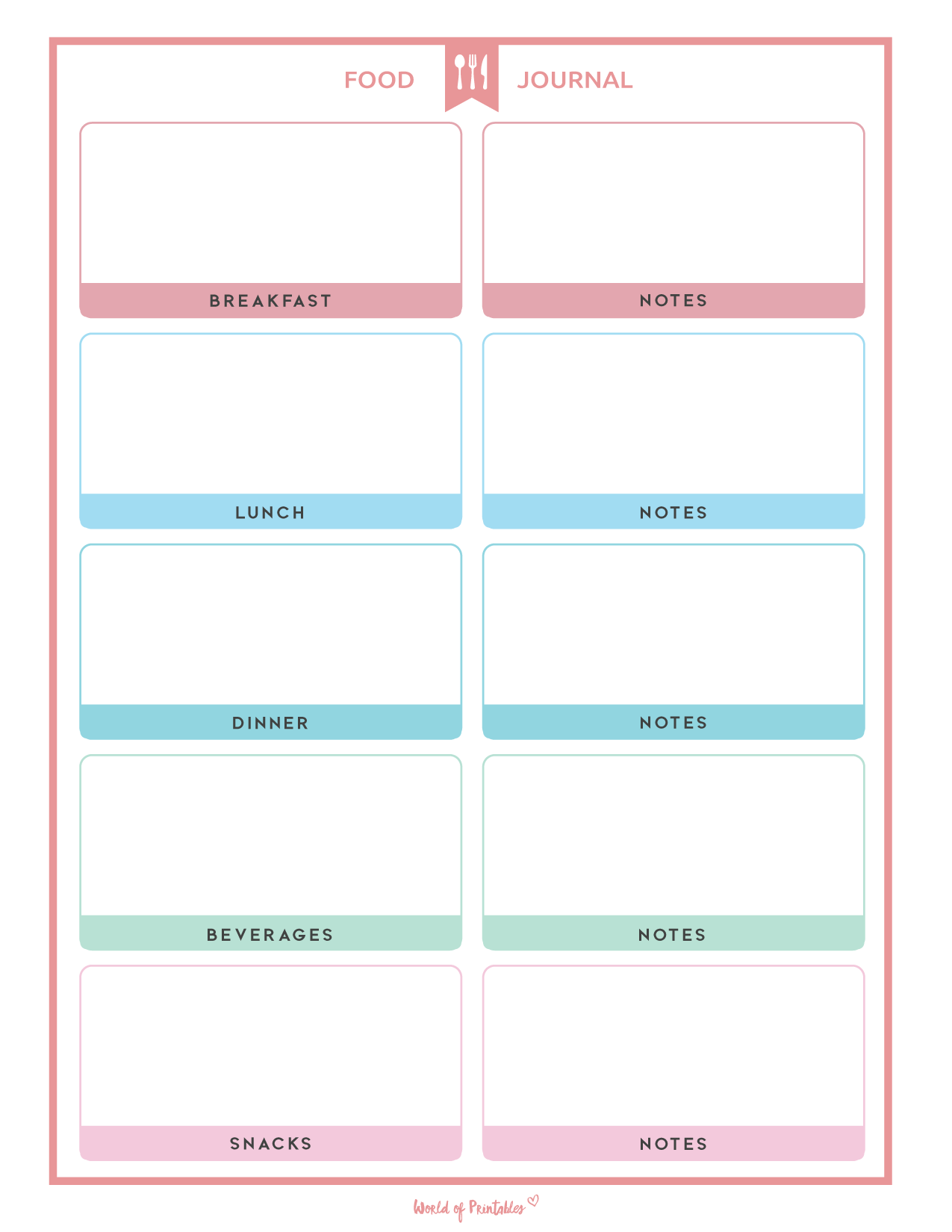 Printable Food Tracking Sheets