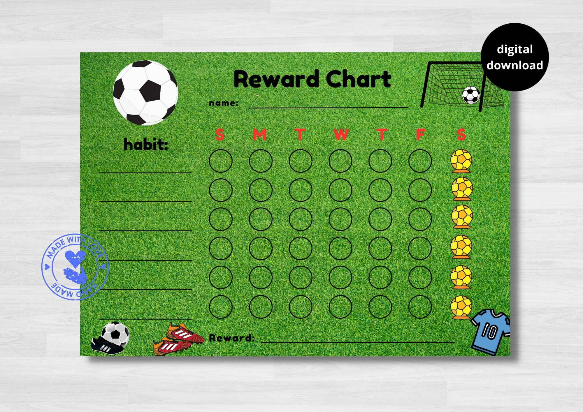 Football Reward Chart For Kids Soccer Habit Tracker Behaviour Tracker Digital Download Printable A4 Etsy UK