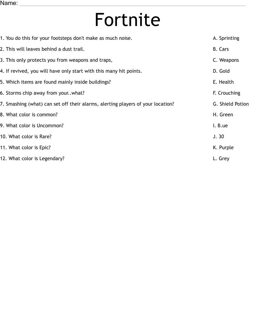 Fortnite Worksheet WordMint Fortnite Worksheet WordMint