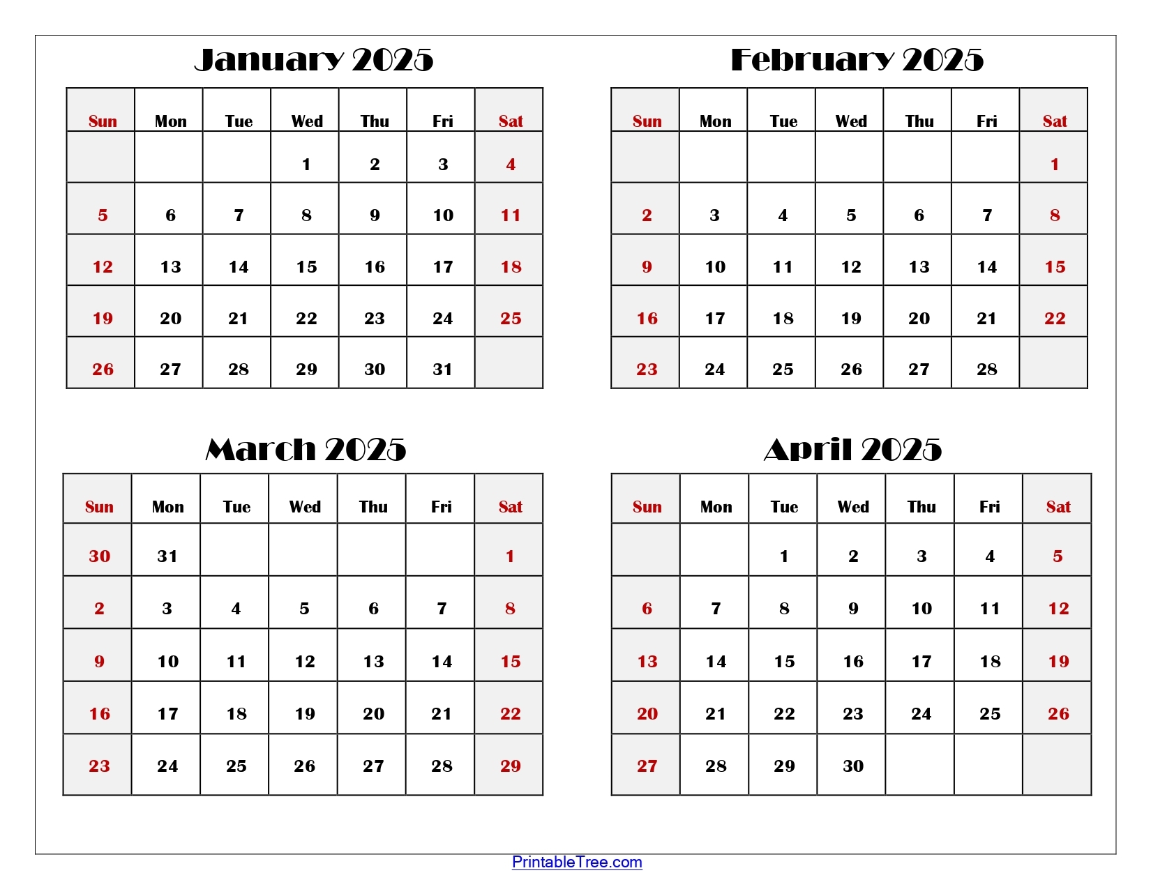 Four Month Calendars 2024 And 2025 Printable PDF 4 Months Calendar One Page