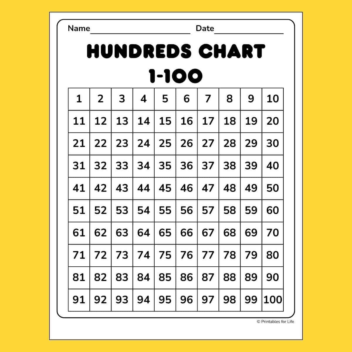 100 Counting Chart Printable