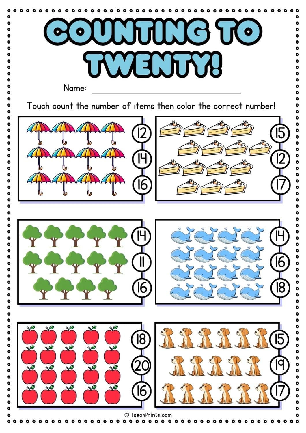 Free Printable Counting Worksheets 1-20