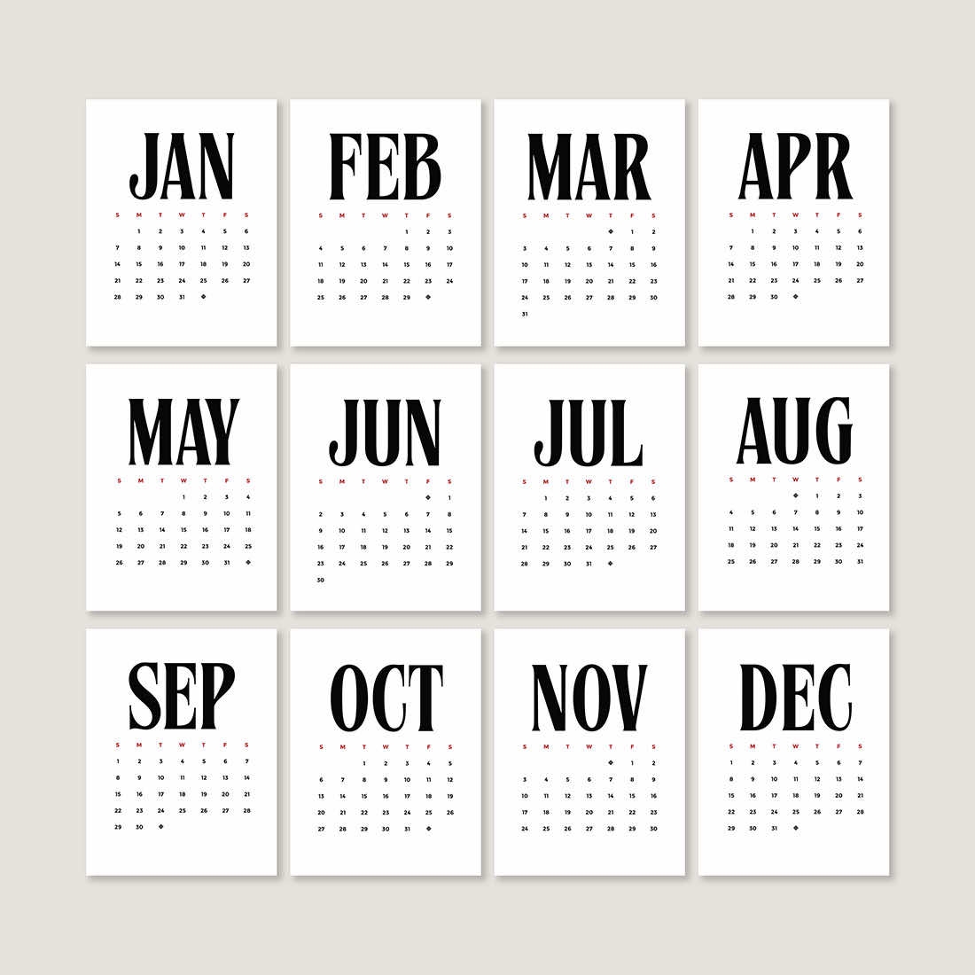 Free 2024 Minimalist Calendar Printable Little Gold Pixel