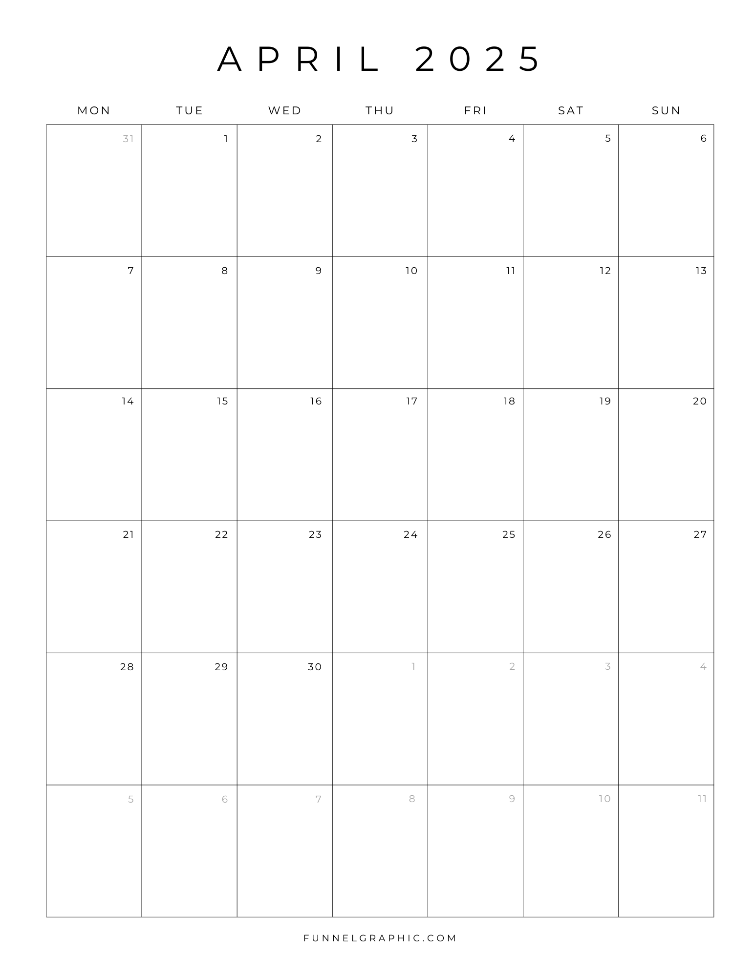 Free 2025 Calendar Printable Blank Portrait Templates