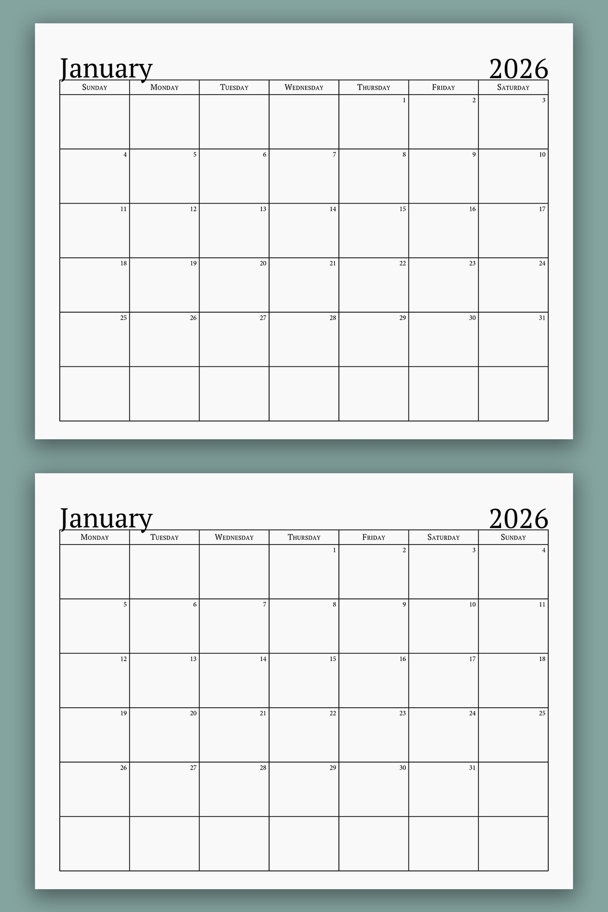 Free 2026 And 2025 Printable Calendar One Page Monthly Templates