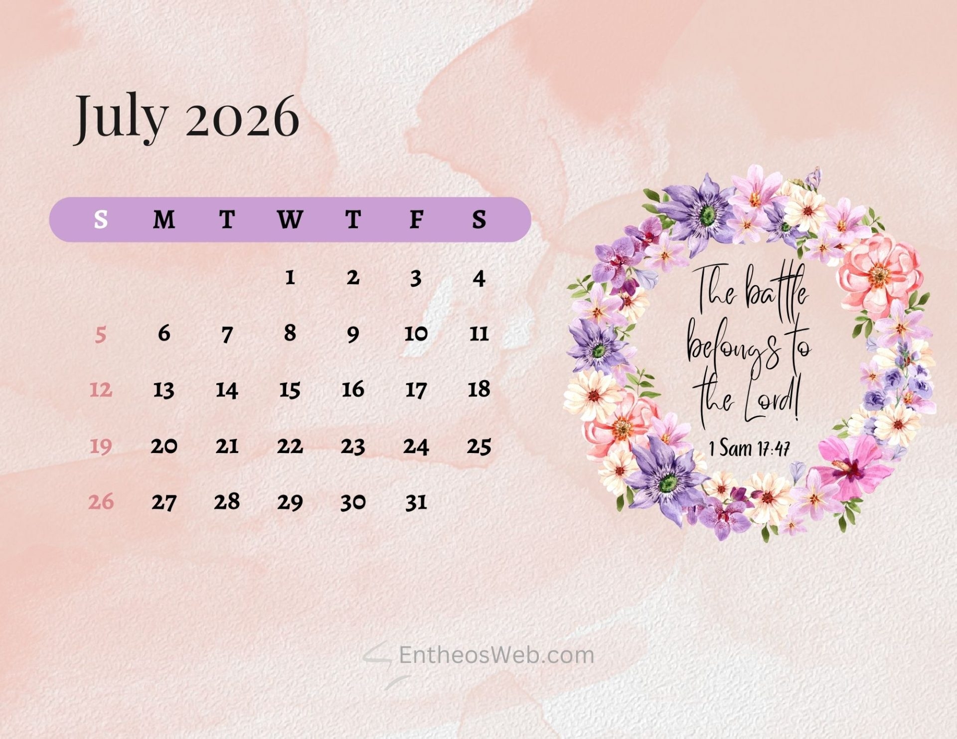 Free 2026 Christian Calendar Printable With Bible Verses EntheosWeb