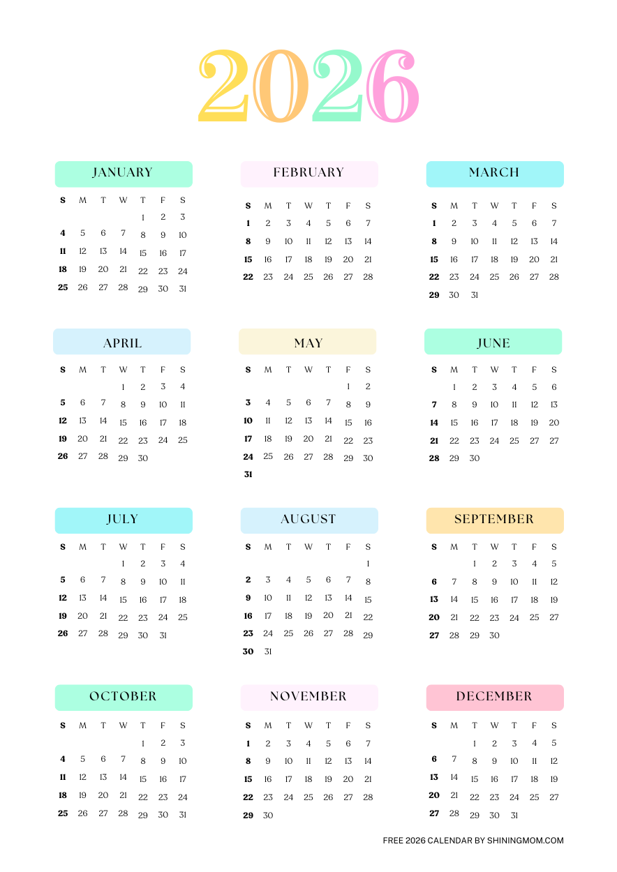 1 Page 2026 Calendar Printable