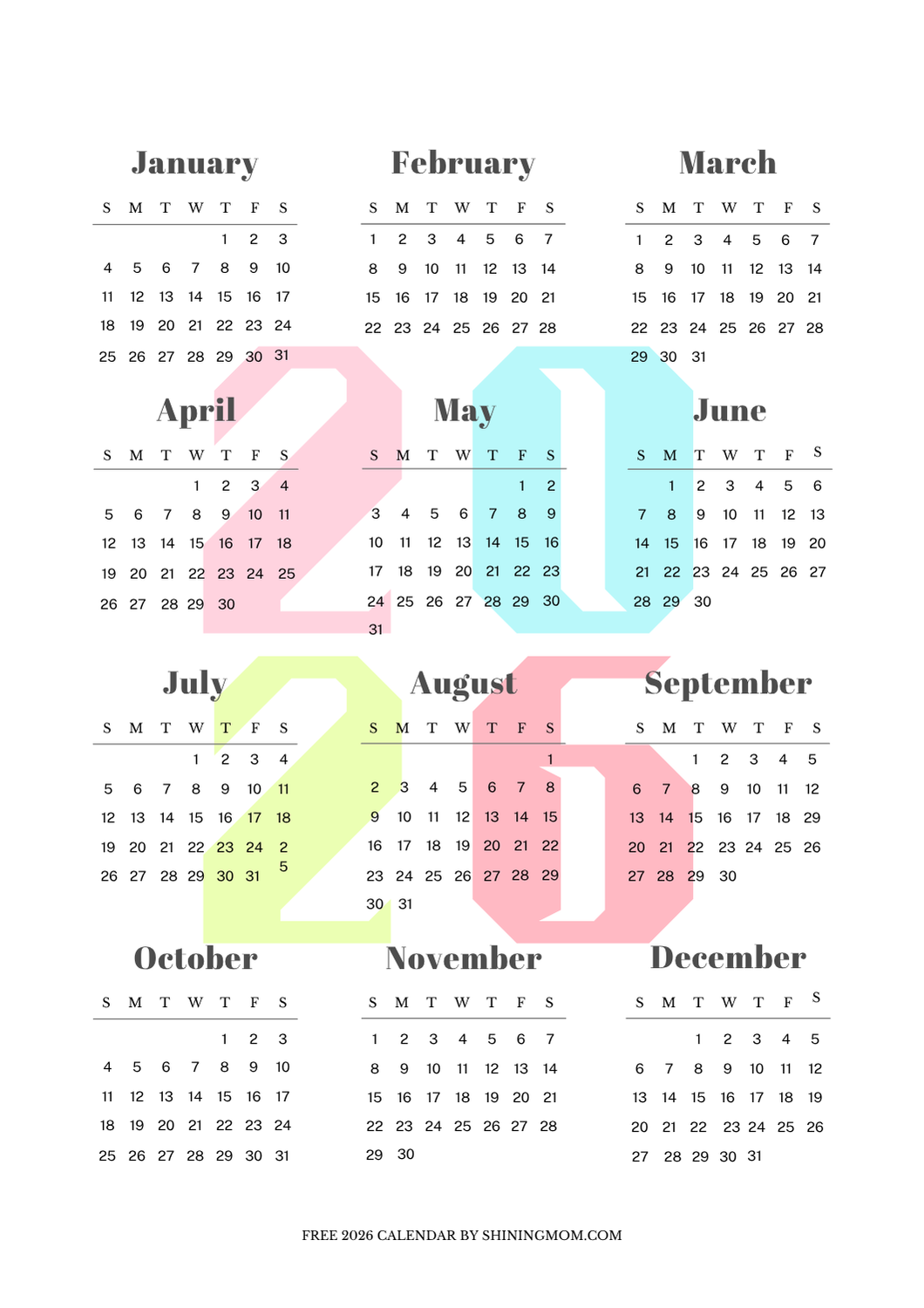 2026 Calendar Monthly Printable Pdf 2026 Calendar Monthly Printable Pdf