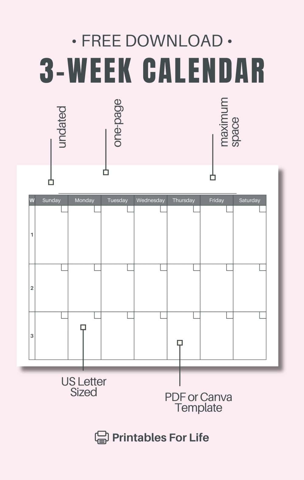 Free 3 Week Calendar Printable PDF
